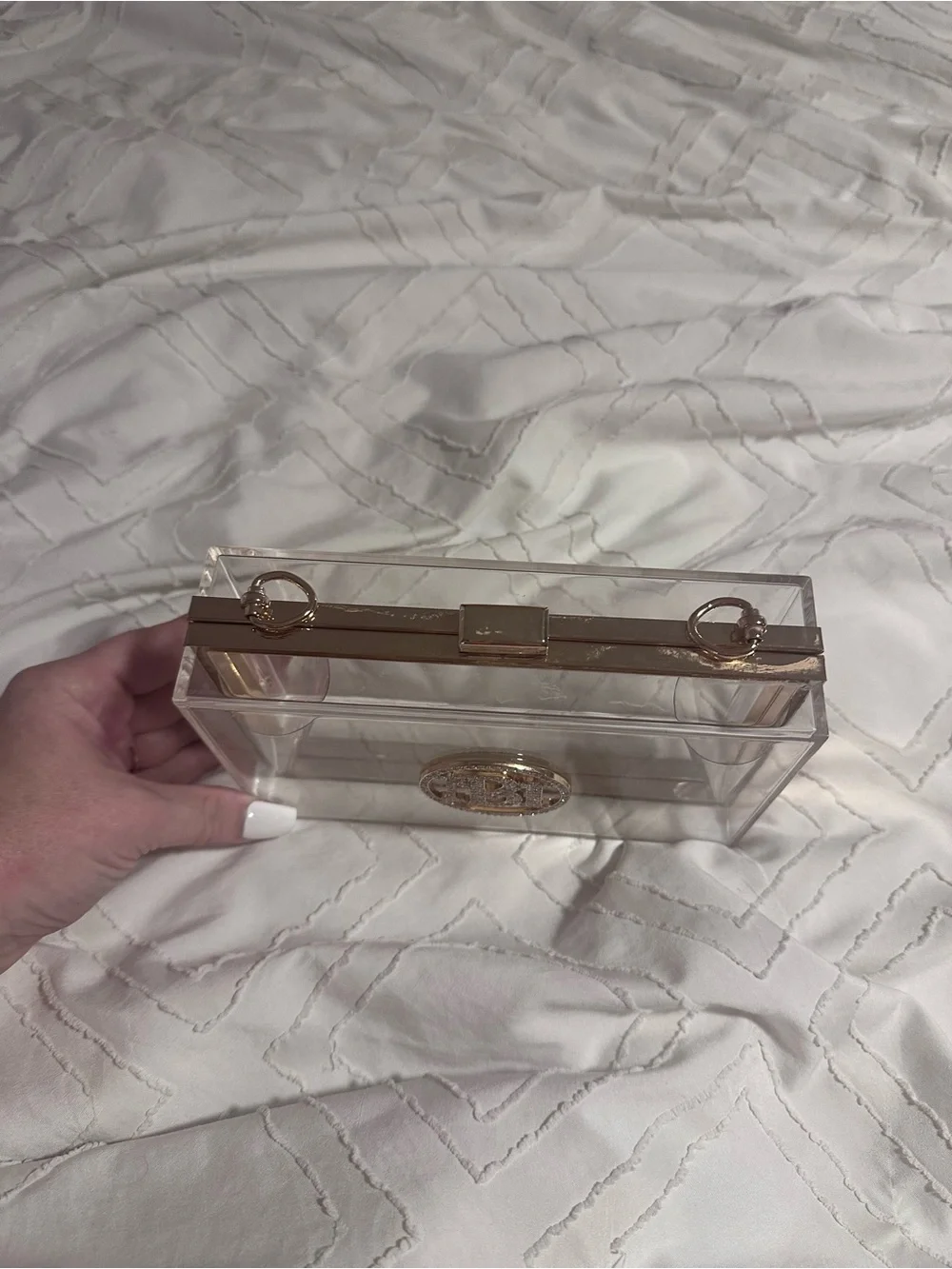 Clear Acrylic Monogram Box Clutch - Rose Gold Trim